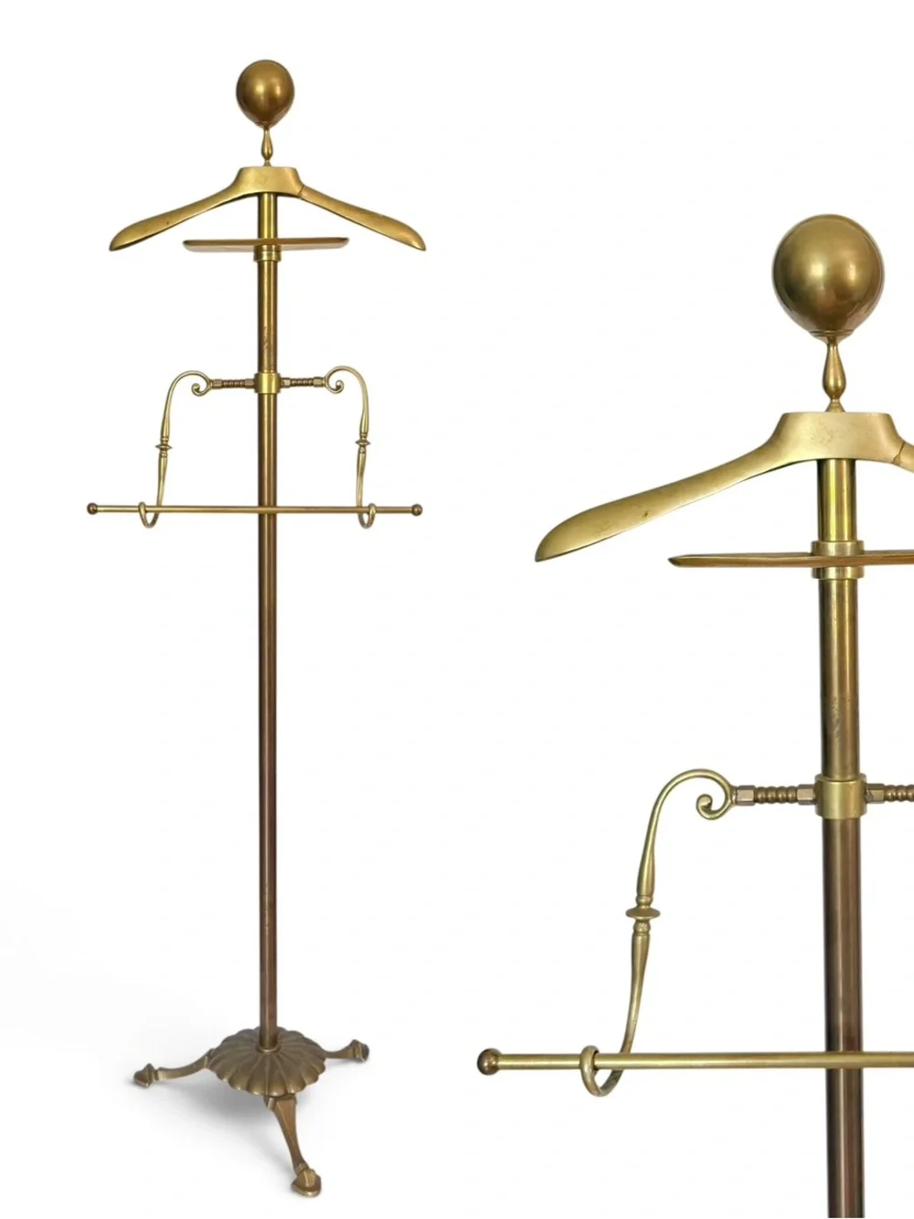 Vintage Hollywood Regency Brass Valet Stand Suit Wardrobe Floor Hanger